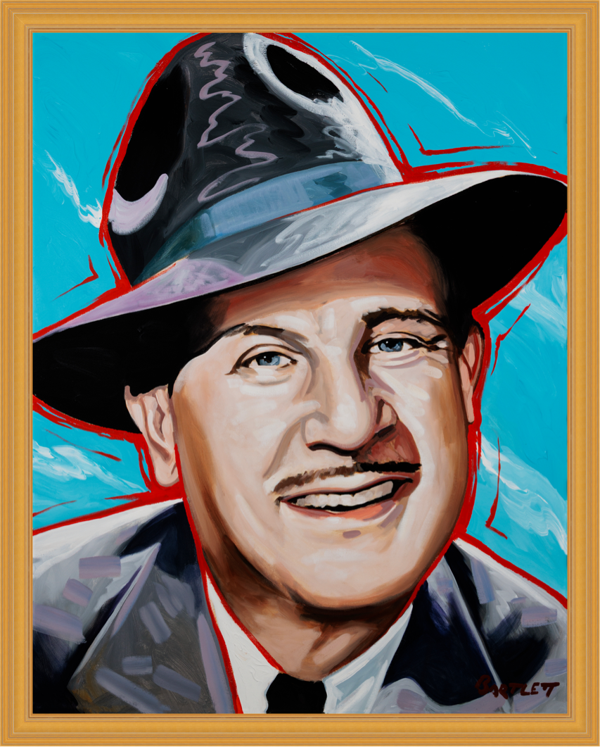 Bud Abbott framed in a gold frame. Archival print, painted by artist Harley Bartlett.
