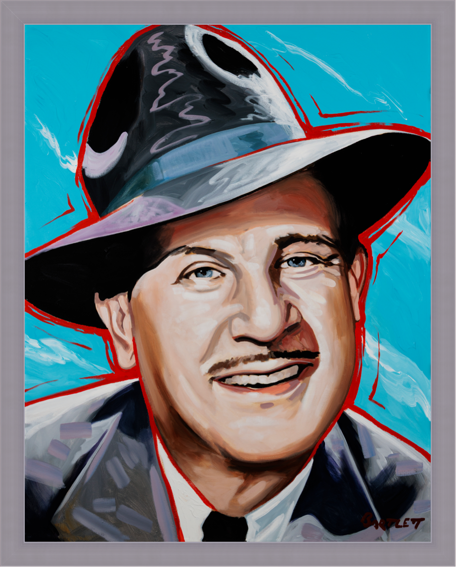 Bud Abbott framed in a stainless steel frame. Archival print, painted by artist Harley Bartlett.