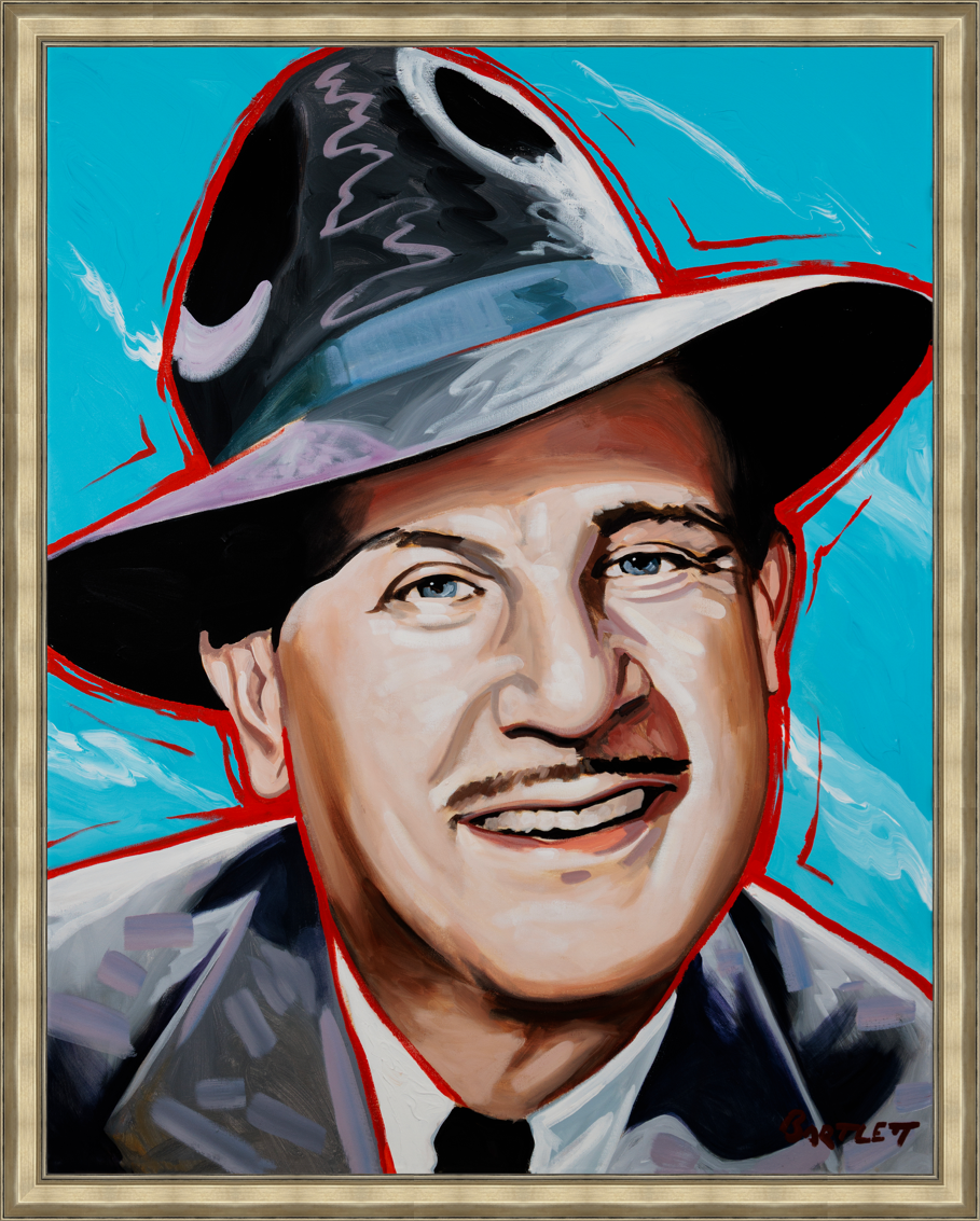 Bud Abbott framed in a silver frame. Archival print, painted by artist Harley Bartlett.